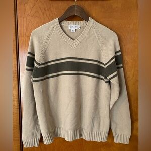 J. Crew Vintage Cream and Green V-Neck Sweater